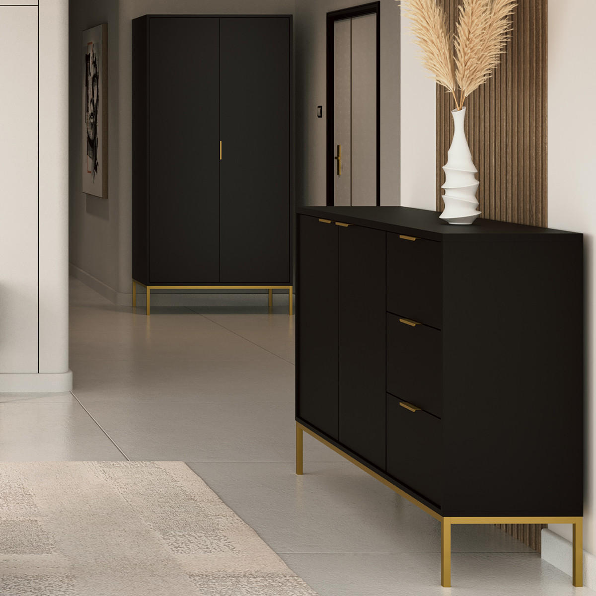 SKŘÍŇ 2DVEŘOVÁ Seattle Černá - černá, kompozitní dřevo (100/205.4/55cm) - Petits-meubles