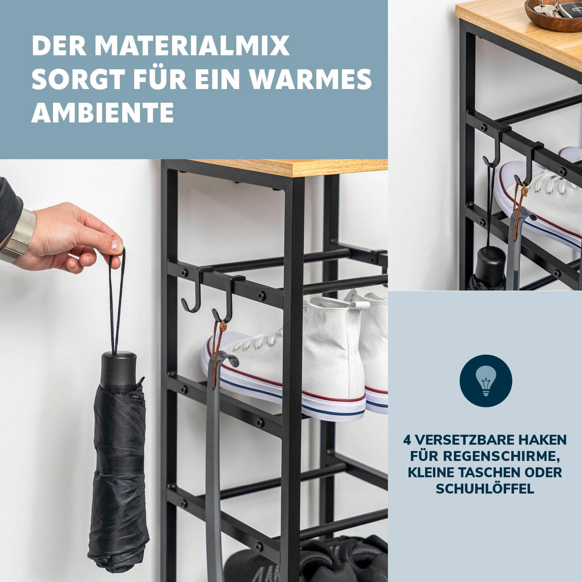 SCHUHREGAL, schwarz - Schwarz, Metall (28/90.5/28cm) - eluno