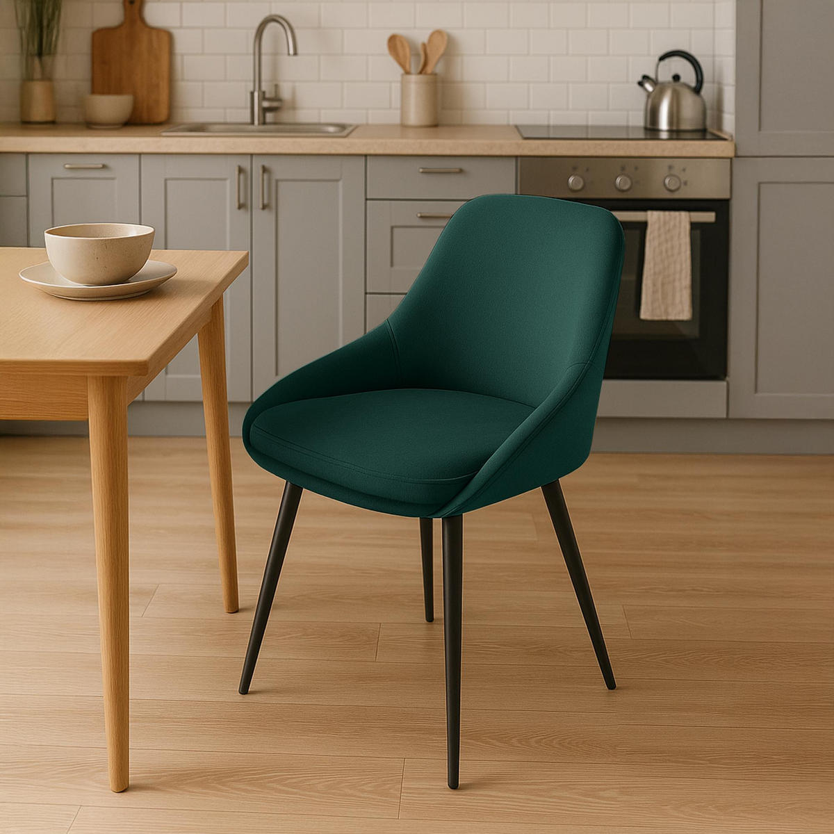 STUHL Samt Grün - Schwarz/Grün, Textil (50/86/53cm) - CLP