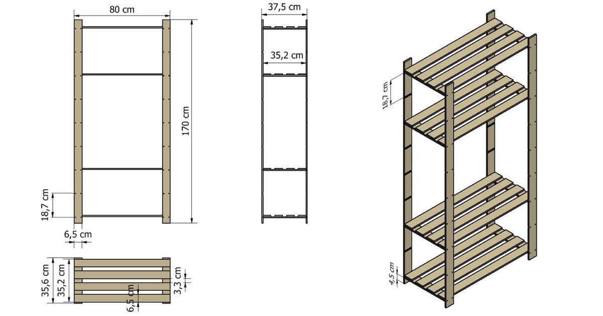 HOLZREGAL PINEPEAK 170x80x38cm 5 Fachboden 1,2cm dickes Kiefernholz Braun - Braun, Holz (80/170/38cm) - PROREGAL