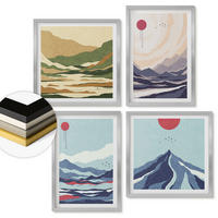 WANDBILDER 4er Set - 50x50 cm & 40x60 cm Silberner Rahmen - Abstrakte Berglandschaften - Silberfarben, Kunststoff (50/50cm) - ArtPrintCave
