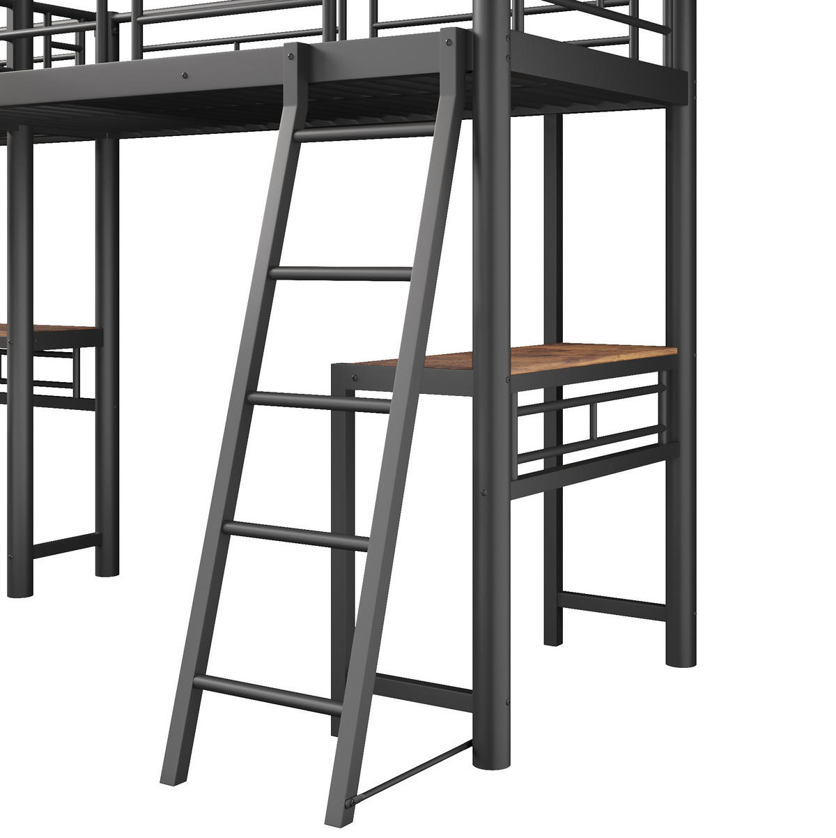 HOCHBETT aus Metall und MDF 90x200 cm Schwarz mit Schreibtisch und hoher Absturzsicherung - Schwarz, Holzwerkstoff (90/200cm) - Modfu