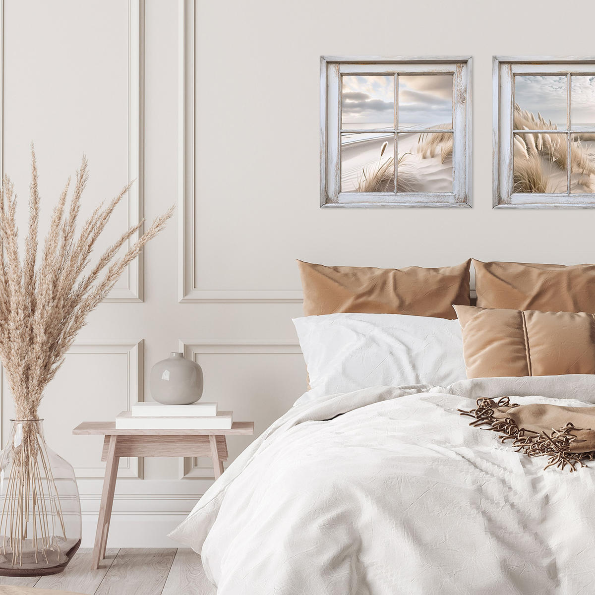 GLASBILD 50x50 cm Fenster Dünenlandschaft - Beige, Glas (50/50cm) - artissimo