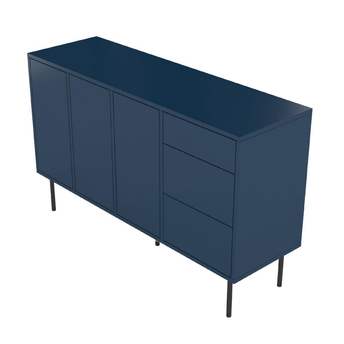 SIDEBOARD Mirka, Marinblau, Push to Open System, Minimalistisch - Schwarz/Dunkelblau, Holzwerkstoff/Metall (130/80/40cm) - Dancan
