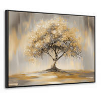 LEINWAND Bilder mit Rahmen - Gemälde - Baum - Abstrakt - Blätter - 70x50 - Beige, Textil (70/50cm) - MuchoWow