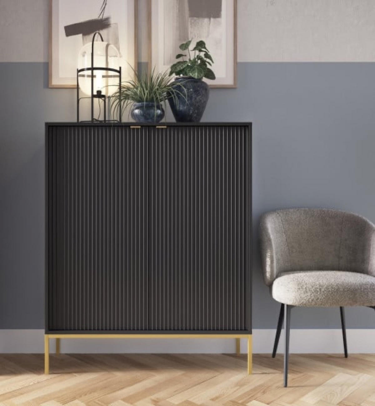 KOMMODE Schwarz NEW K104 Mit Goldfarbenen Beinen - Schwarz, Holzwerkstoff (104/125/39cm) - Sepro Meble