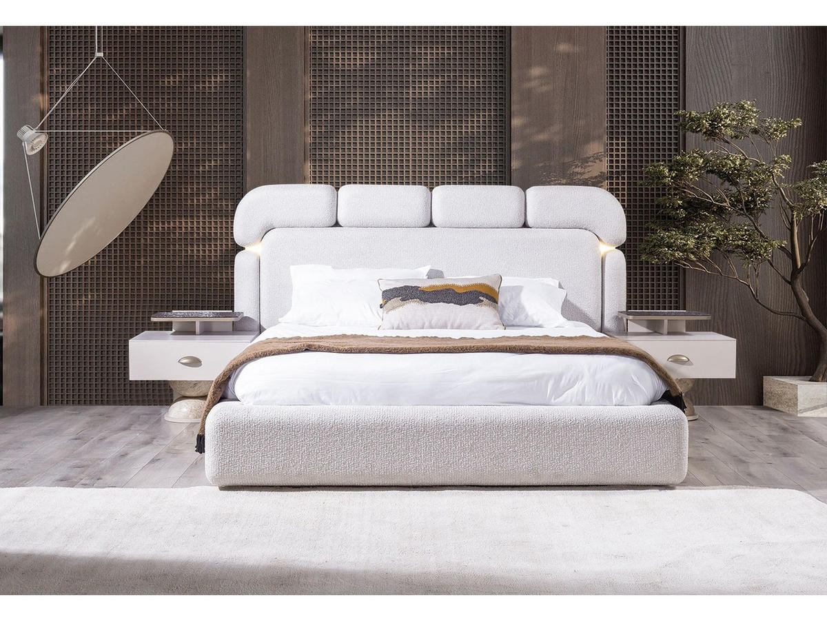 BETTANLAGE Avva Typ-2 Bett mit Kopfteil, 2 Nachttische und Kommode - Weiß, Holzwerkstoff (160/200cm)