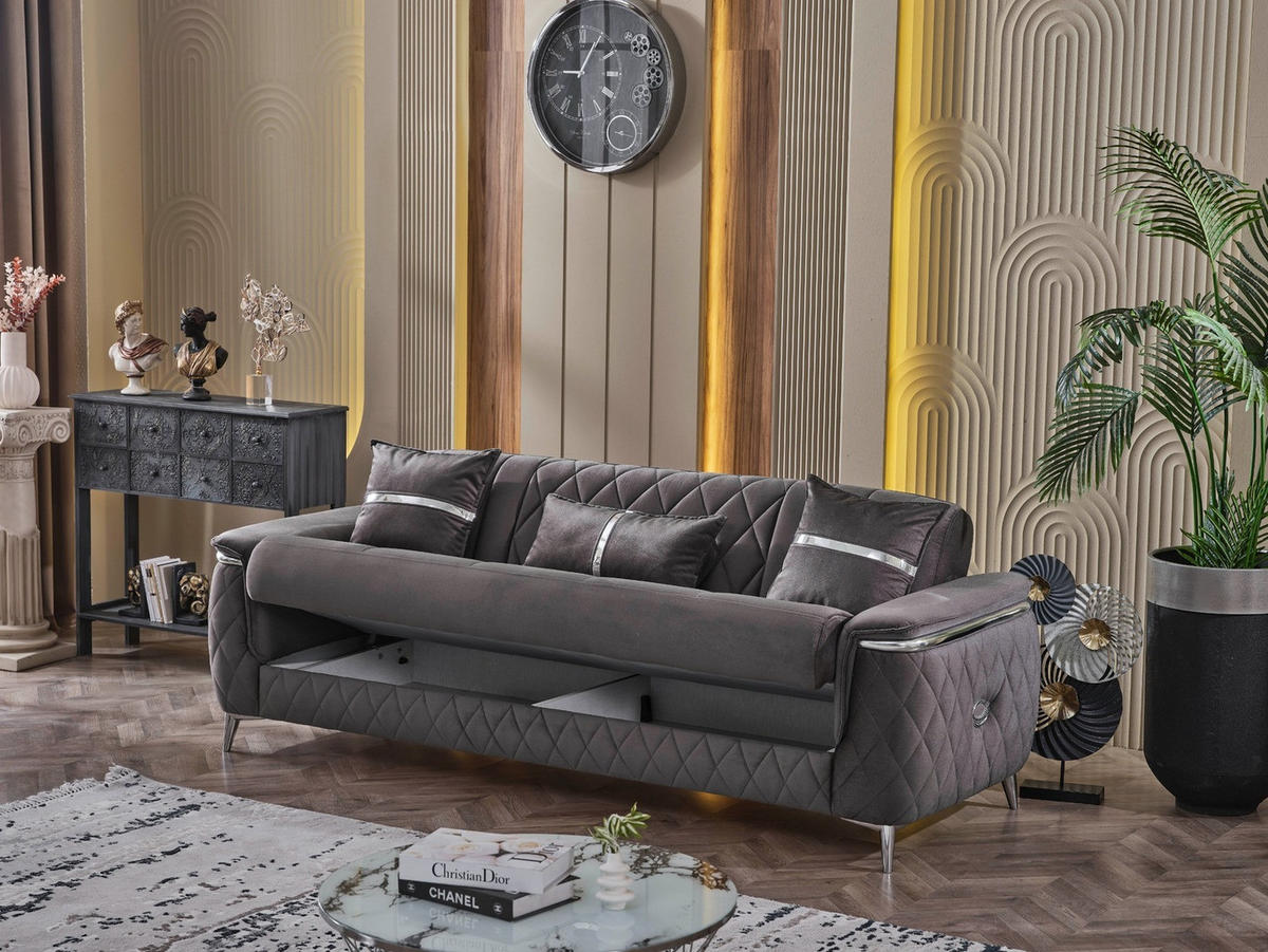 SITZGARNITUR Pasadena, Grau Stellvariante 2+2+1 - Grau, Holzwerkstoff/Kunststoff (177/90/98cm)