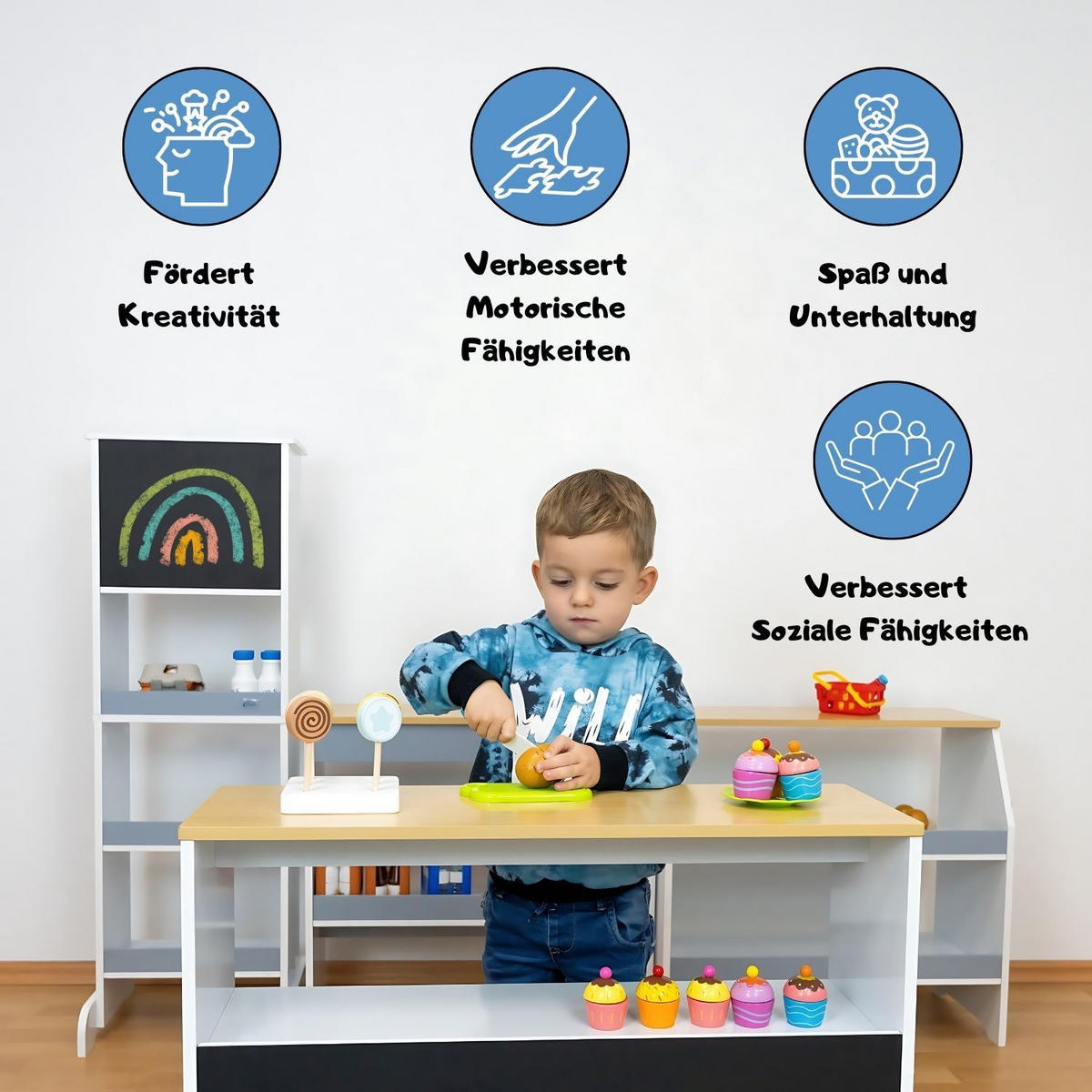 SPIELKÜCHE IDA 4er-Set in Grau 224/30/100 cm - Grau, Holz (224/30/100cm) - Coemo