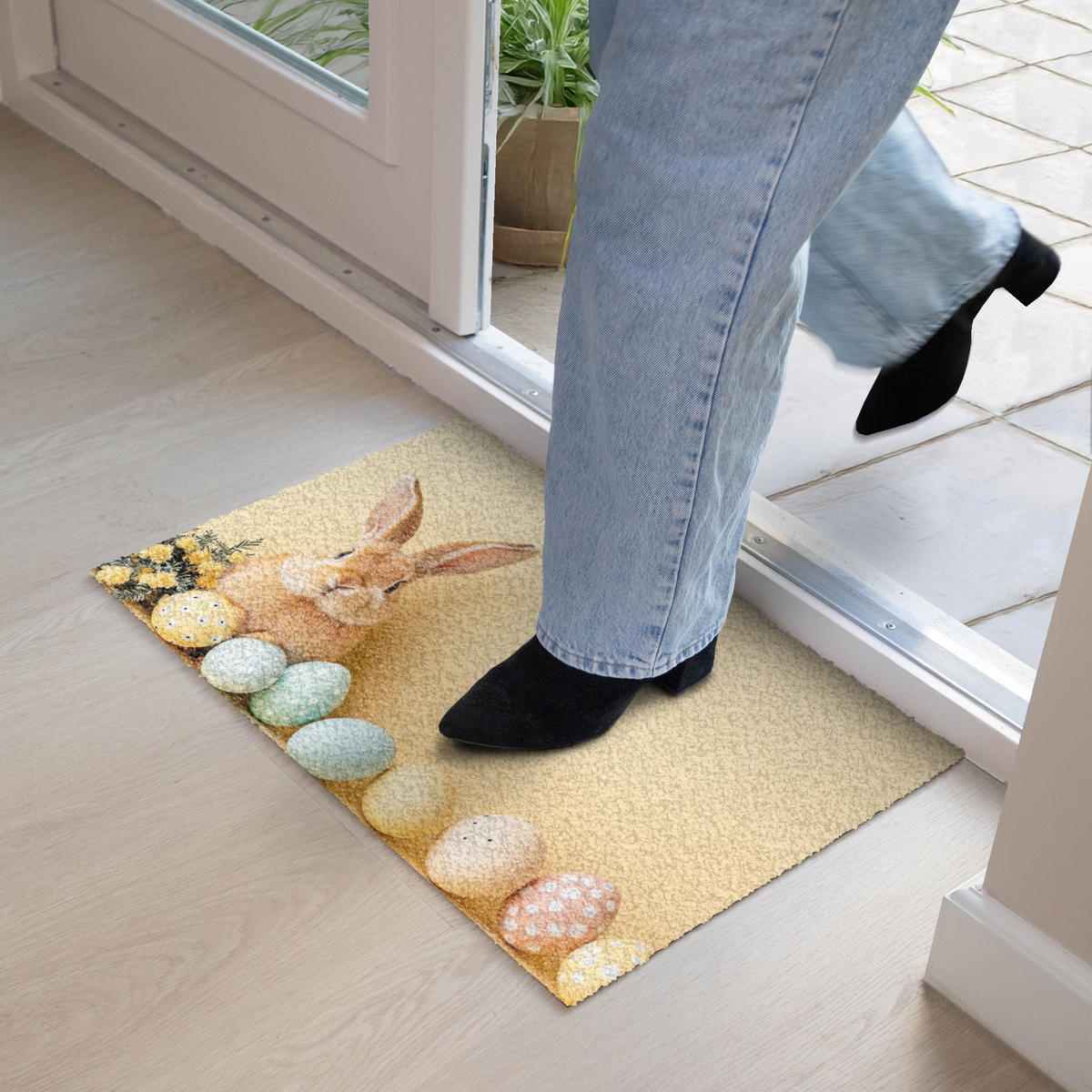 FUSSMATTE Eier - Kaninchen - Pastellfarbtöne 60x40 cm - Hellgelb, Kunststoff (40/60cm) - MuchoWow