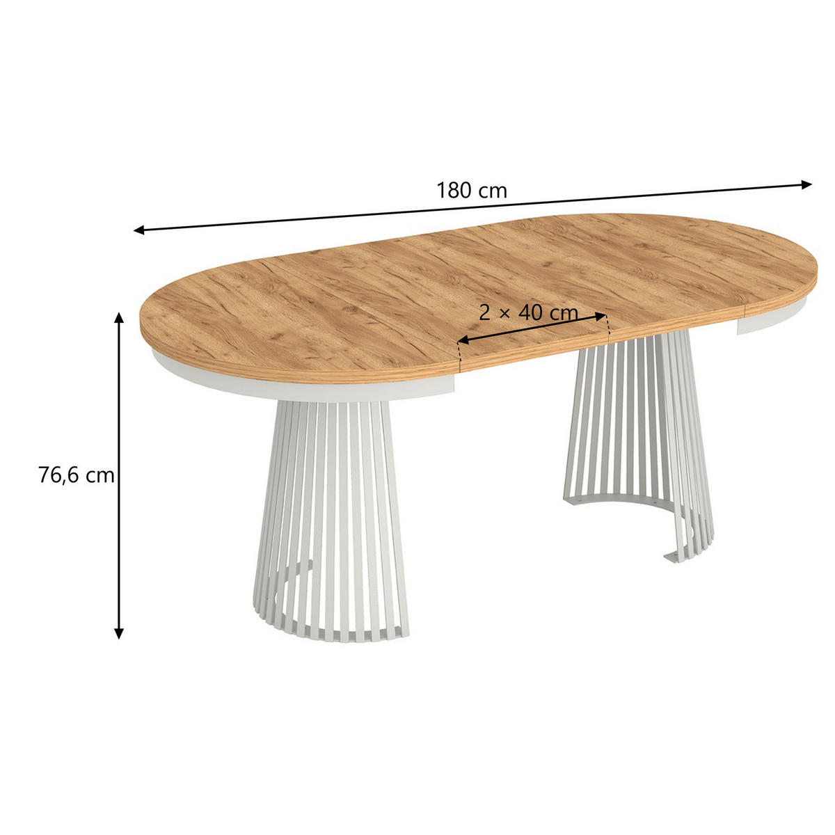 ESSTISCH Garda rund ausziehbar 100-180 x 100 x 76,6 cm Kraft Gold/Weiß - Honigeiche/Weiß, Holzwerkstoff (100/100/76.6cm) - Koseto