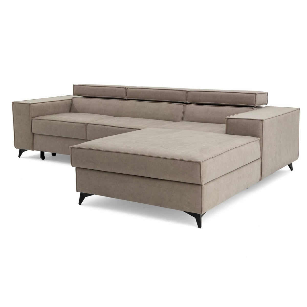 ECKSOFA PURE S Rechts mit Schlaffunktion 127x215 Velours Creme - Creme/Schwarz, Holz/Textil (204/281cm) - Muffo