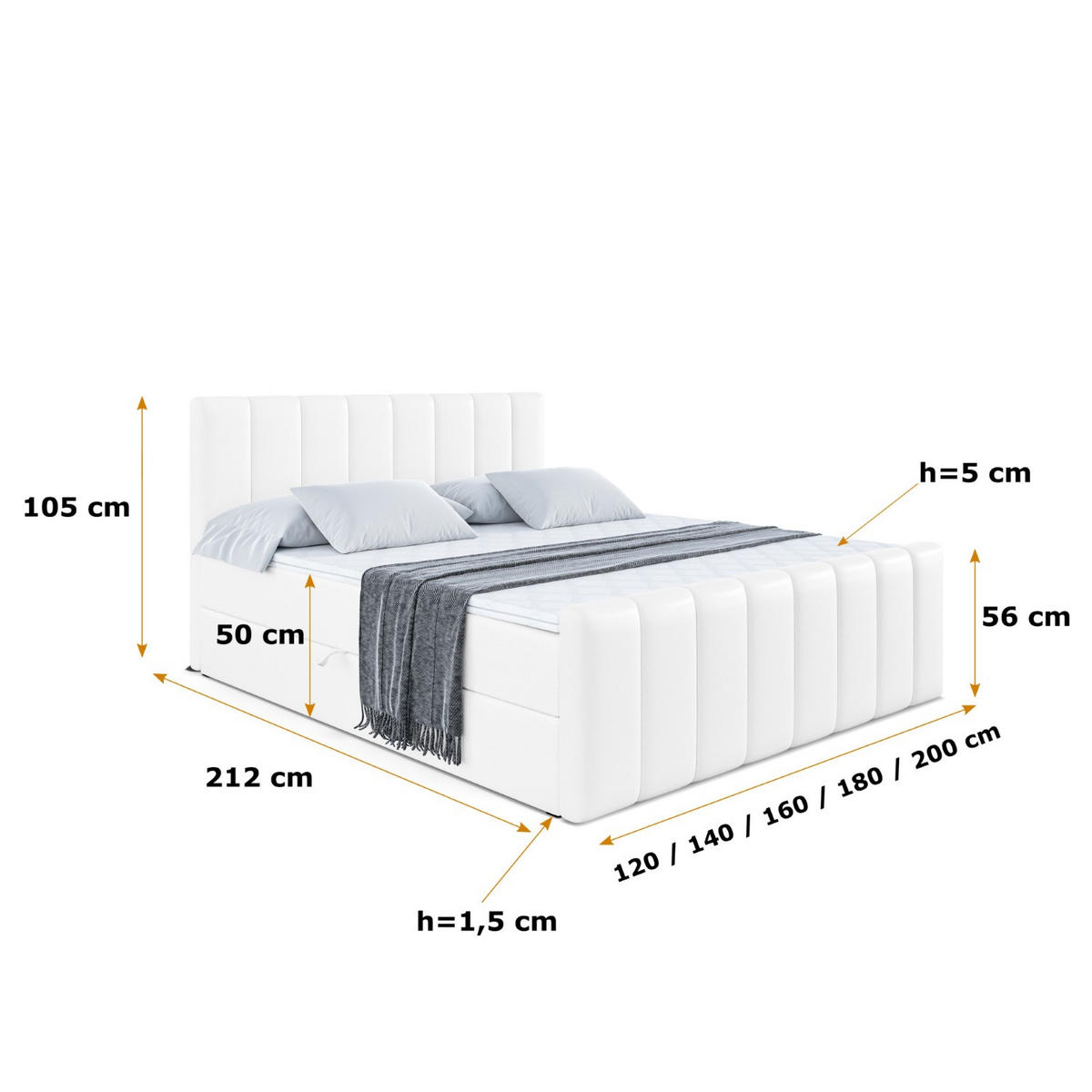 AMERICKÁ postel OTTA-Z – 180 × 200 cm – H3 – vysoce lesklá bílá - vysoce lesklá bílá, kompozitní dřevo (180/200cm) - ALTDECOR