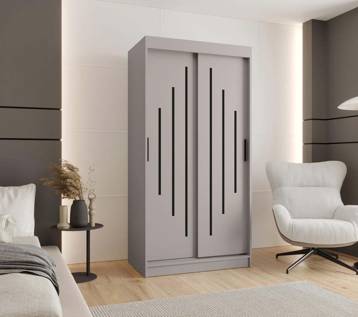 ŠATNÍ skříň s posuvnými dveřmi 200/100/62 2dveřová - černá/kašmírová, dřevo/plast (100/200/62cm)