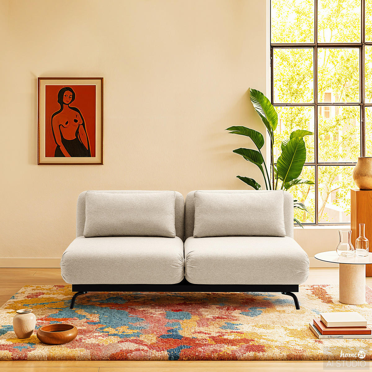 SCHLAFSOFA mit Relaxfunktion - Webstoff - Beige/Schwarz, Textil/Metall (184/78/85cm) - home24