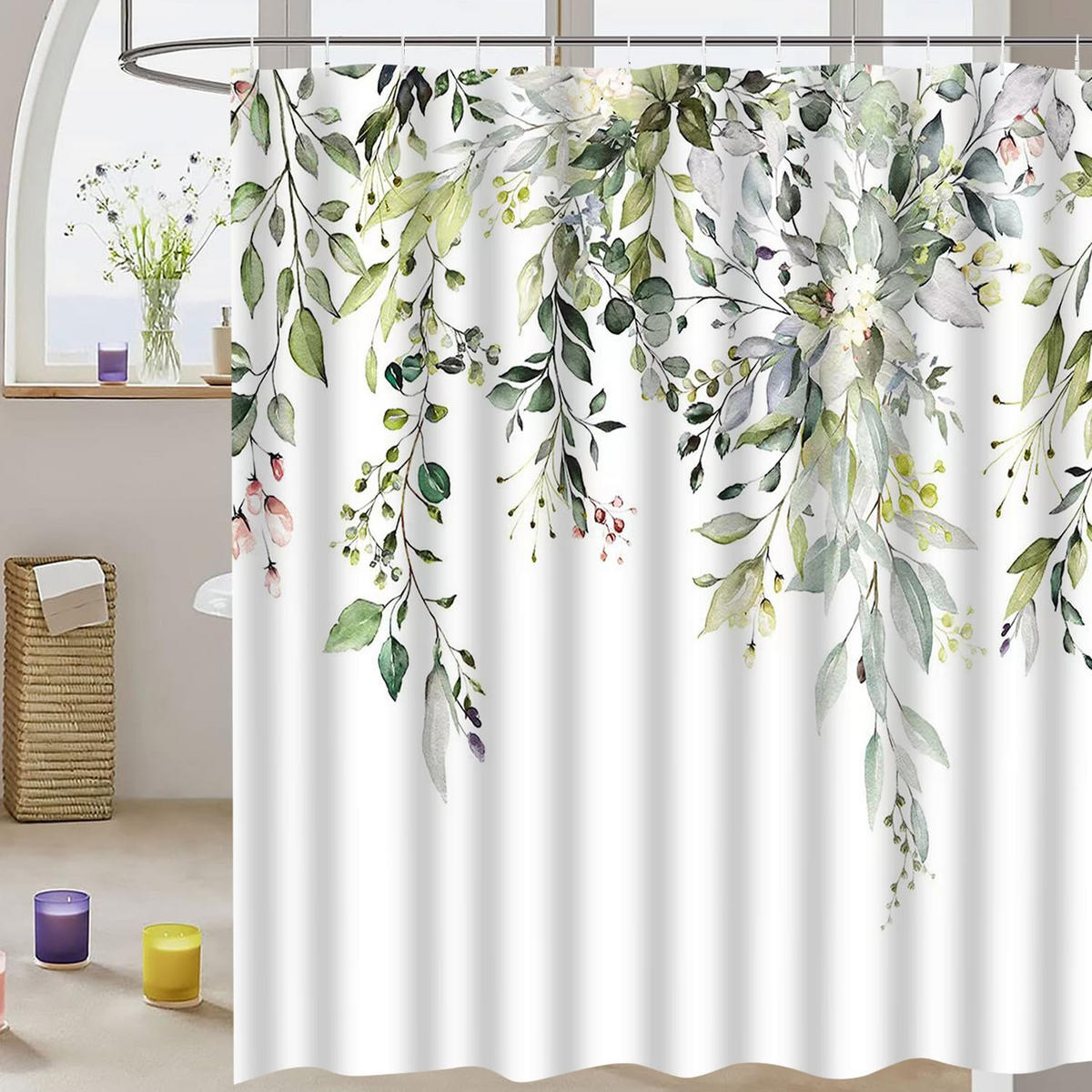 DUSCHVORHANG Grün Polyester Digitaldruck wasserdicht mit Haken ohne Bohren - Grün, Textil (180/180cm) - MCBOSON