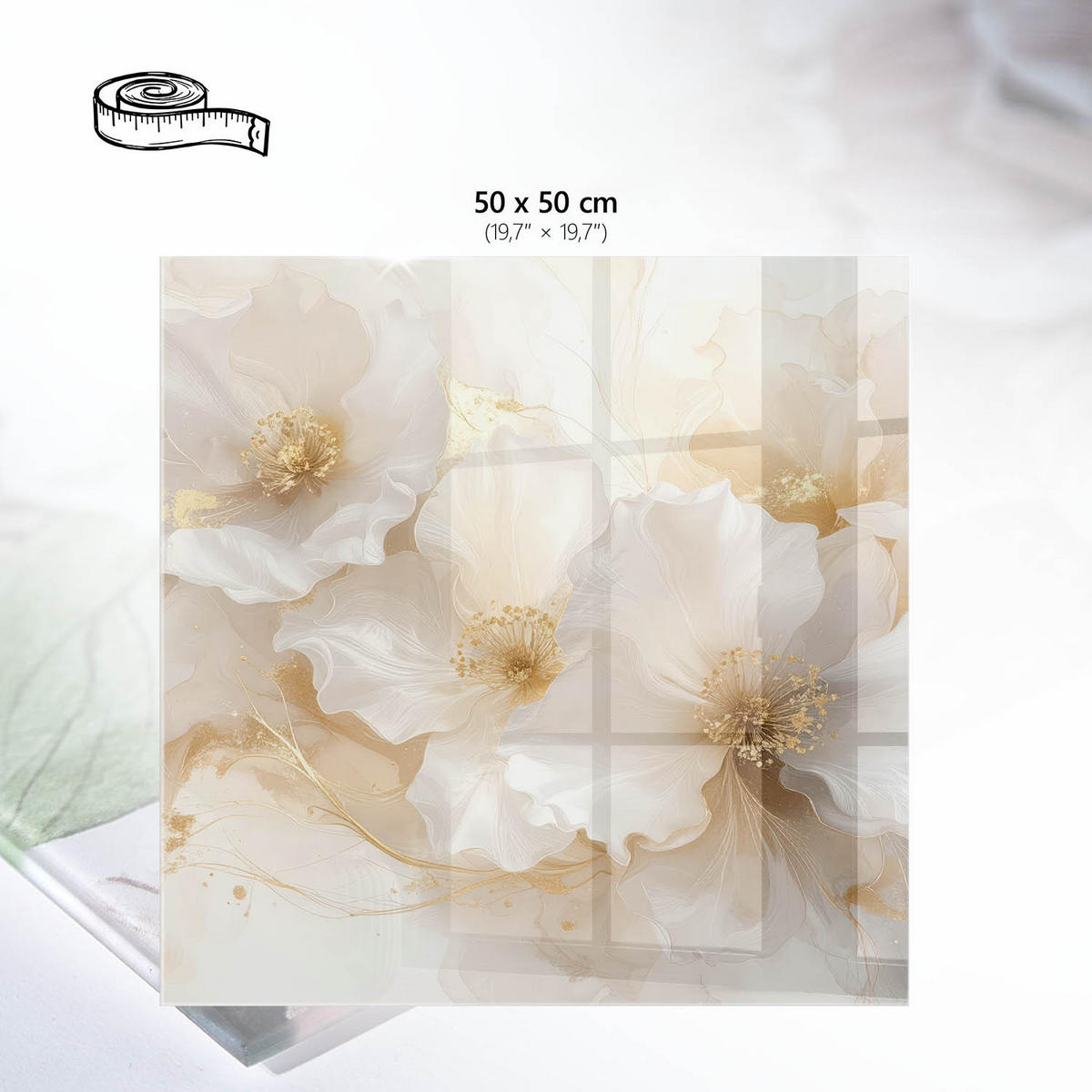 TISCHPLATTE 50x50 cm – Elegante Blumen - Weiß, Glas (0.4/50/50cm) - Wallfluent