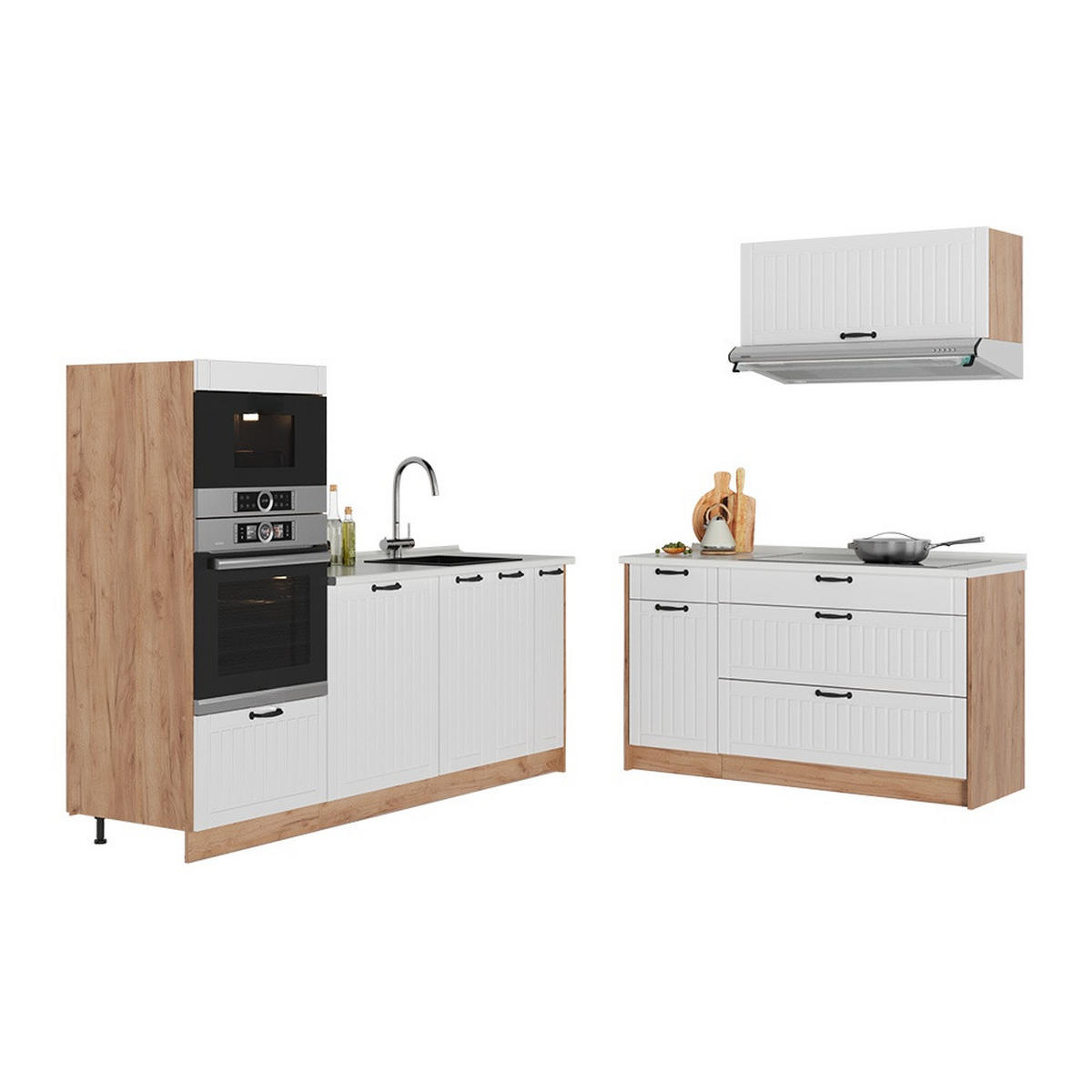 BUCĂTĂRIE Fame-Line, Casă de țară albă/Stejar auriu, 340 cm, AP Antracit - alb/culoare lemn stejar, compozit lemnos (340/153.6/60cm) - Vicco