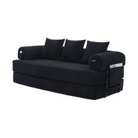 SCHLAFSOFA 3-Sitzer Corduroy Schwarz modular mit Seitentaschen und 3 Kissen, kompressionsverpackt - Schwarz, Textil (94/7/200cm) - Luhomfu