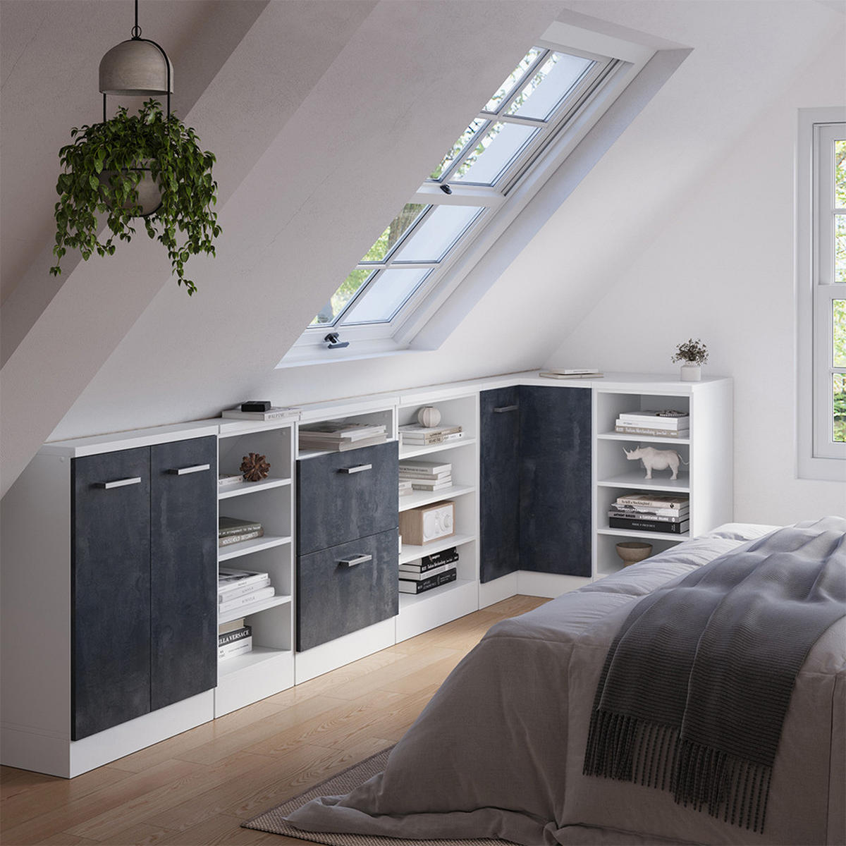 DACHSCHRÄGENSCHRANK ECKSCHRANK Rion Schwarz Beton/Weiß 75.6 x 81.6 cm mit 1 Tür - Schwarz/Weiß, Holzwerkstoff (75.6/81.6/75.6cm) - Vicco