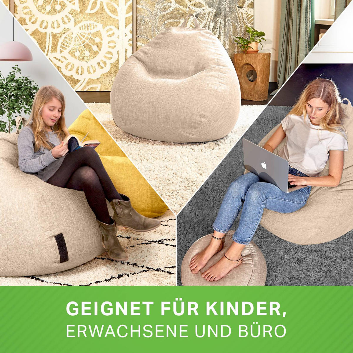 SITZSACK Indoor "Home Linen" - 200 Liter - Beige, Textil (80/90/50cm) - Green Bean