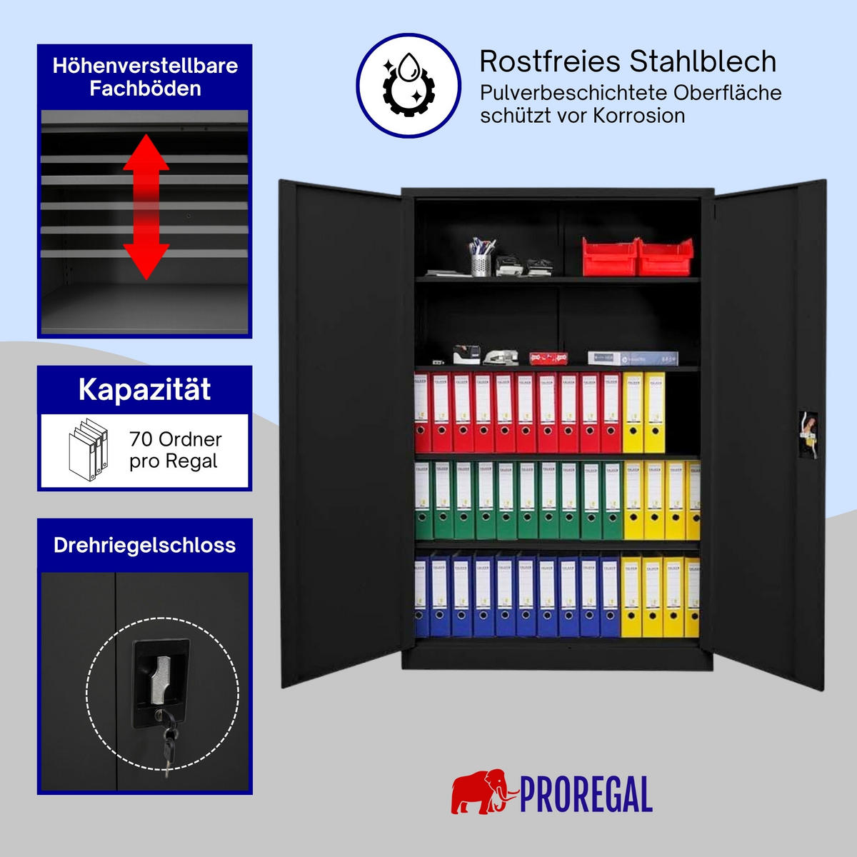 FLÜGELTÜRENSCHRANK Elephant 2er-Set 180x120x40cm 4 Ebenen Schwarz - Schwarz, Metall (240/180/40cm) - PROREGAL