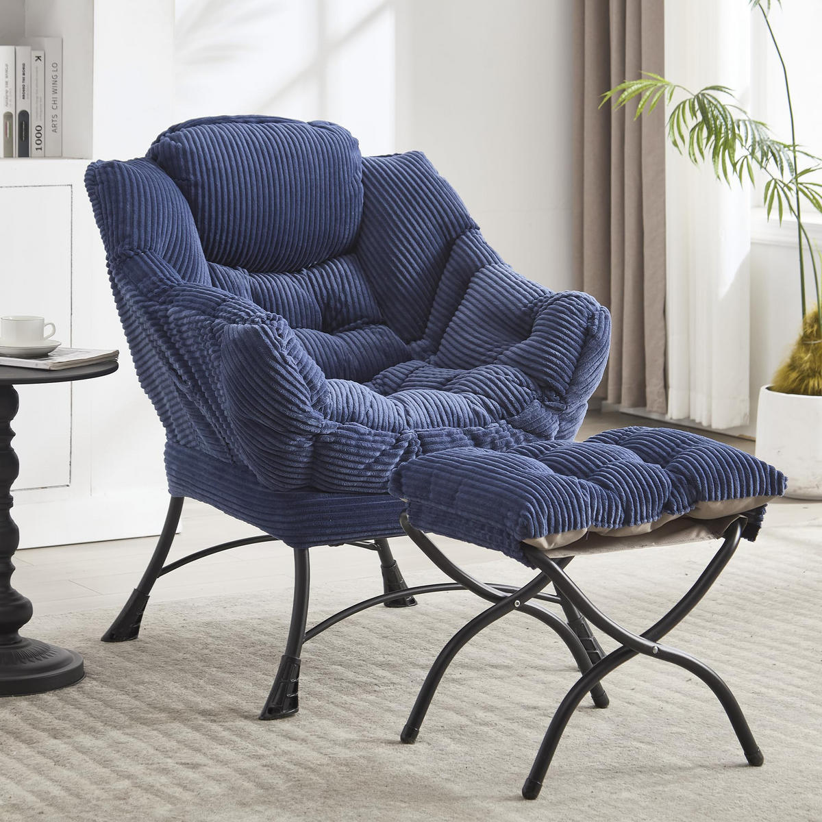 LOUNGESESSEL Relaxsessel mit Hocker,dicke Polsterung,Blau - Blau, Metall (70/95/64cm) - LVHOM