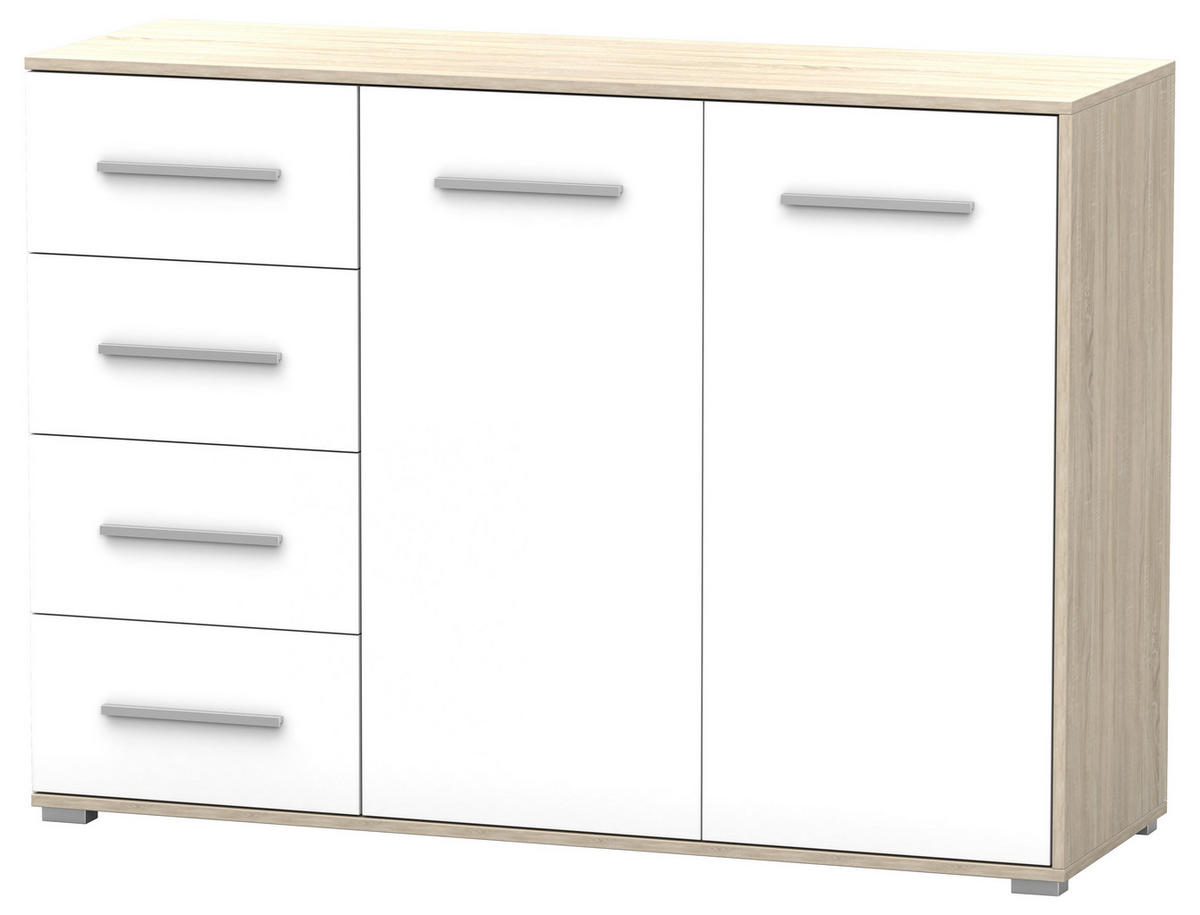 KOMMODE Frida 01 2D4S Sonoma/Weiß 135 cm - Alufarben/Weiß, Holzwerkstoff/Kunststoff (135/95/45cm) - imoebel24
