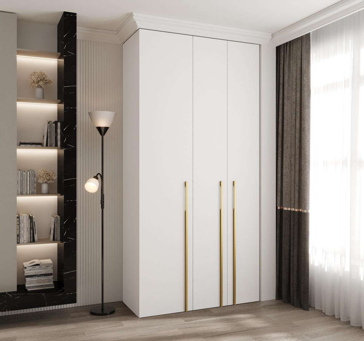 DREHTÜRENSCHRANK 245,5/120/50 3-türig - Goldfarben/Weiß, Holz/Metall (120/245.5/50cm) - Abiks Möbel