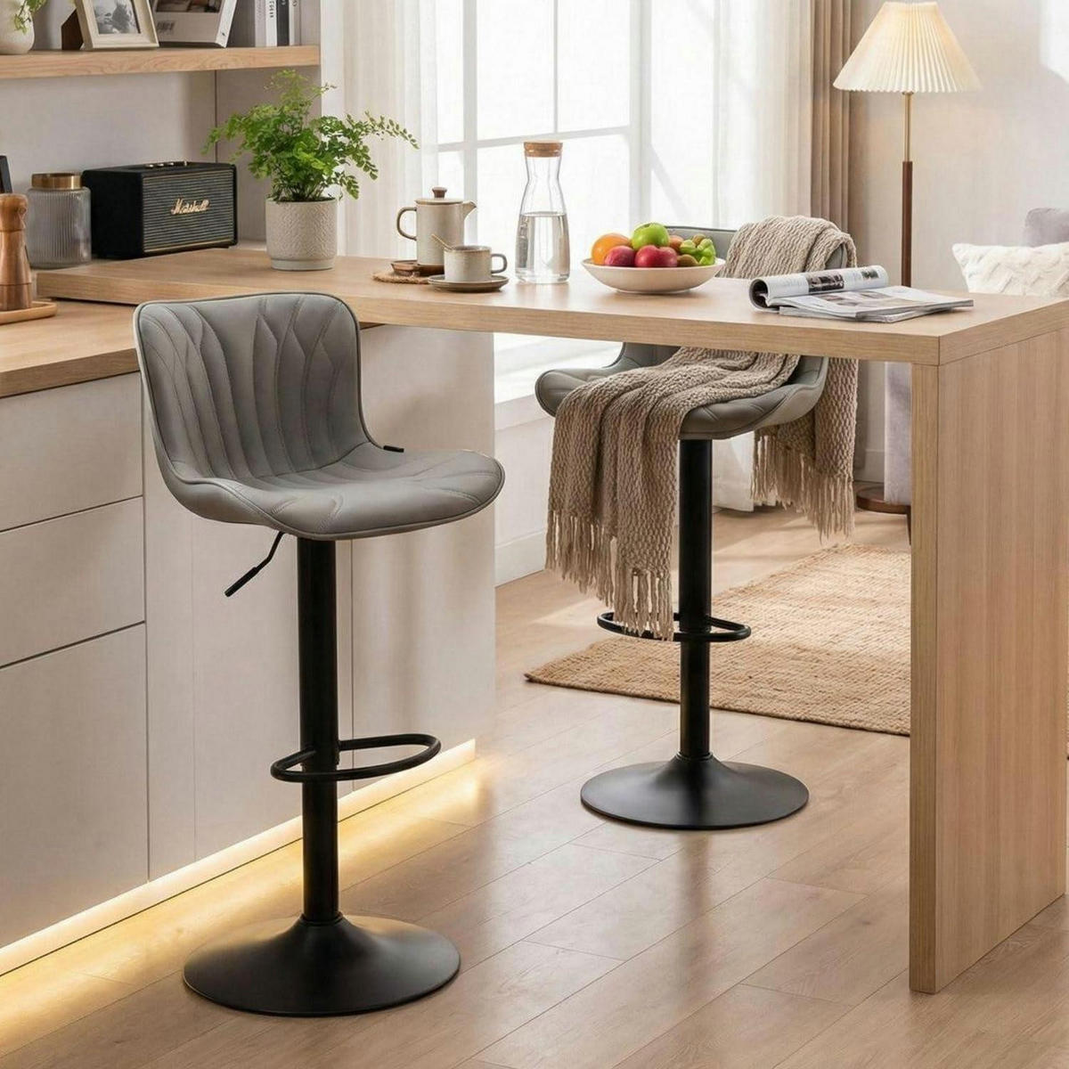 BARHOCKER 2er Set Kunstleder Grau Höhenverstellbar - Grau, Kunststoff (83/54/48cm)