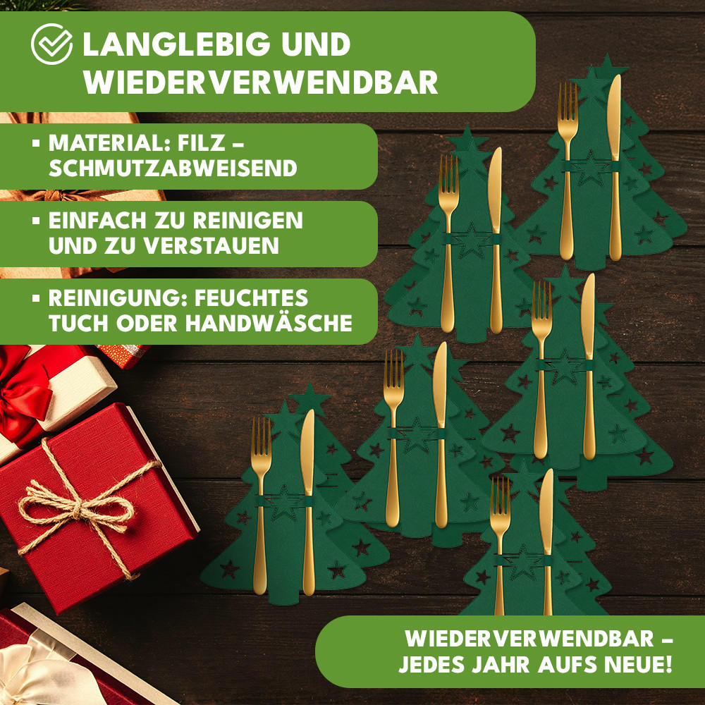 BESTECKTASCHE Weihnachtsdeko Tisch 12er Set - Grün, Textil (16.9/20.3/20.3cm) - KRUMAD