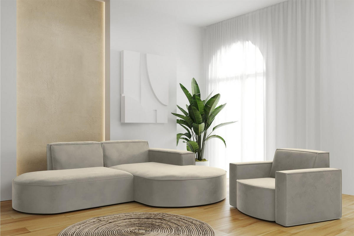 SOFASET Palma Ecksofa Sessel Opera - Perlmutt, Holzwerkstoff/Textil (236/78/165cm) - Fun Möbel