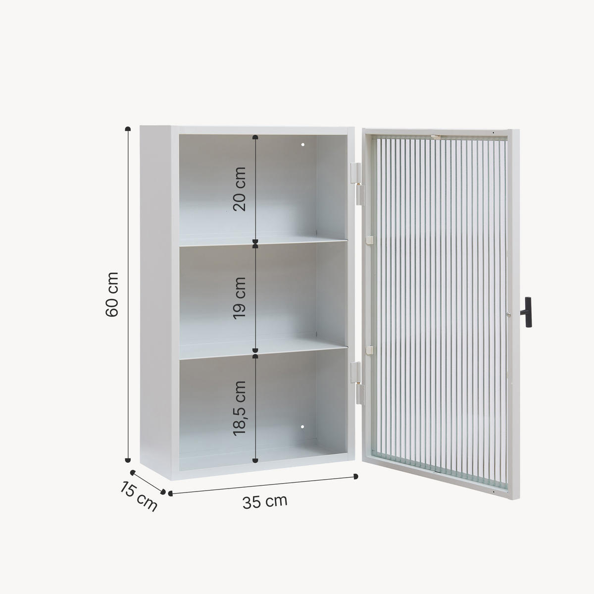 STĚNOVÁ SKŘÍŇ Zundert - bílá, kov/sklo (35/60/15cm) - [en.casa]