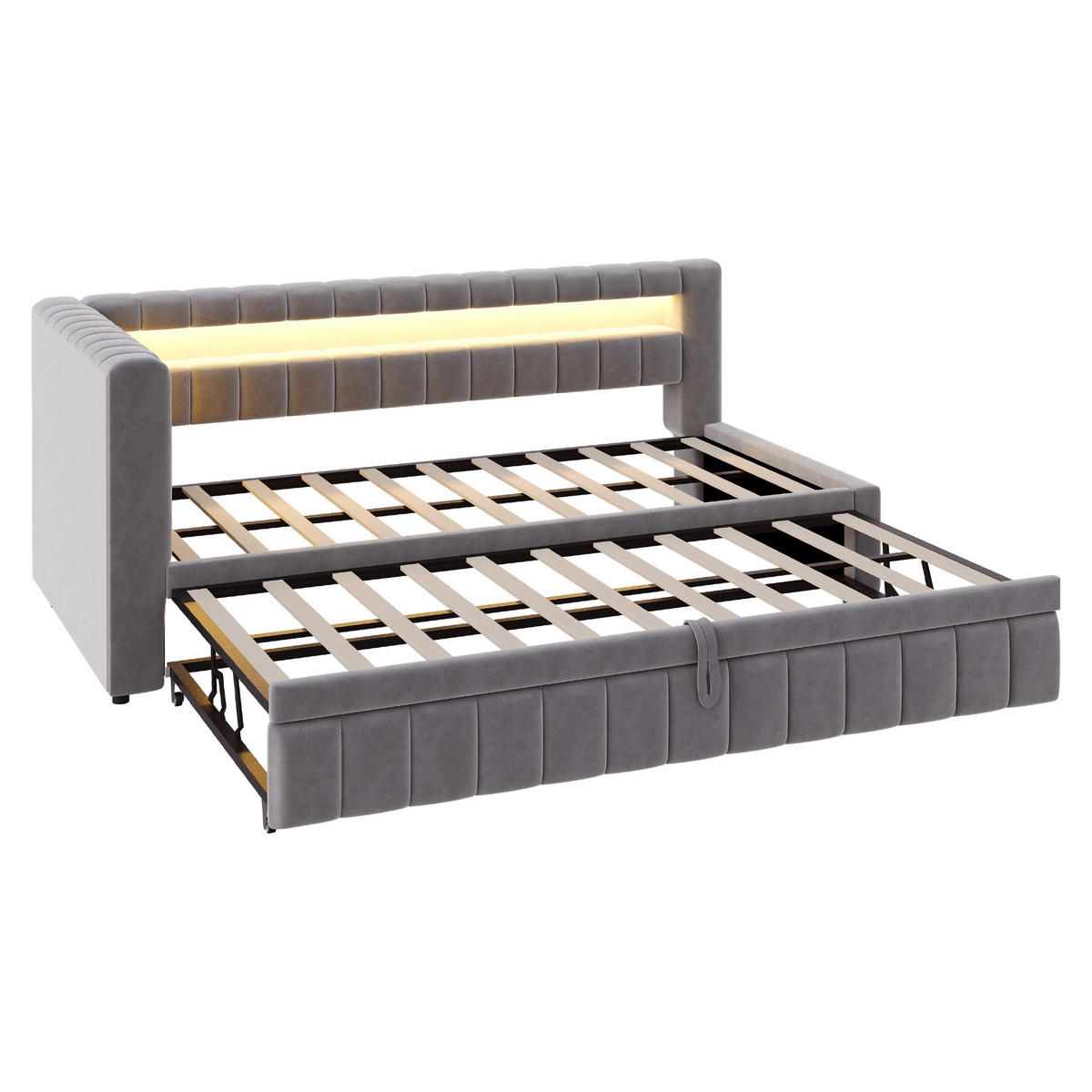 AUSZIEHBETT 90/180/200 cm DE-01672, in Grau, mit LED-Beleuchtung und USB-Ladeanschluss - Grau, Metall (90/200cm) - ComfortXL