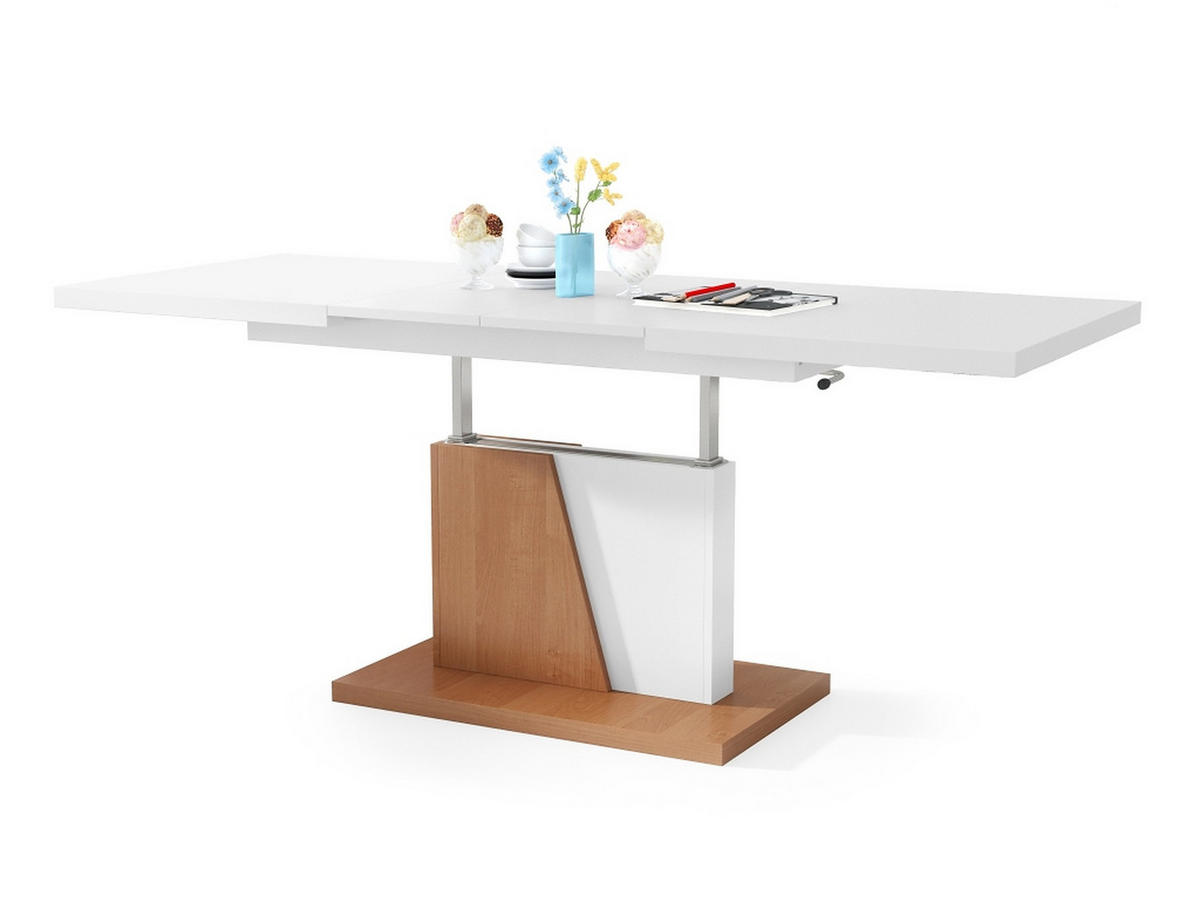 COUCHTISCH rechteckig Weiß matt Erle ausziehbar höhenverstellbar - Erlefarben/Weiß, Holzwerkstoff (70/120/60cm) - designimpex
