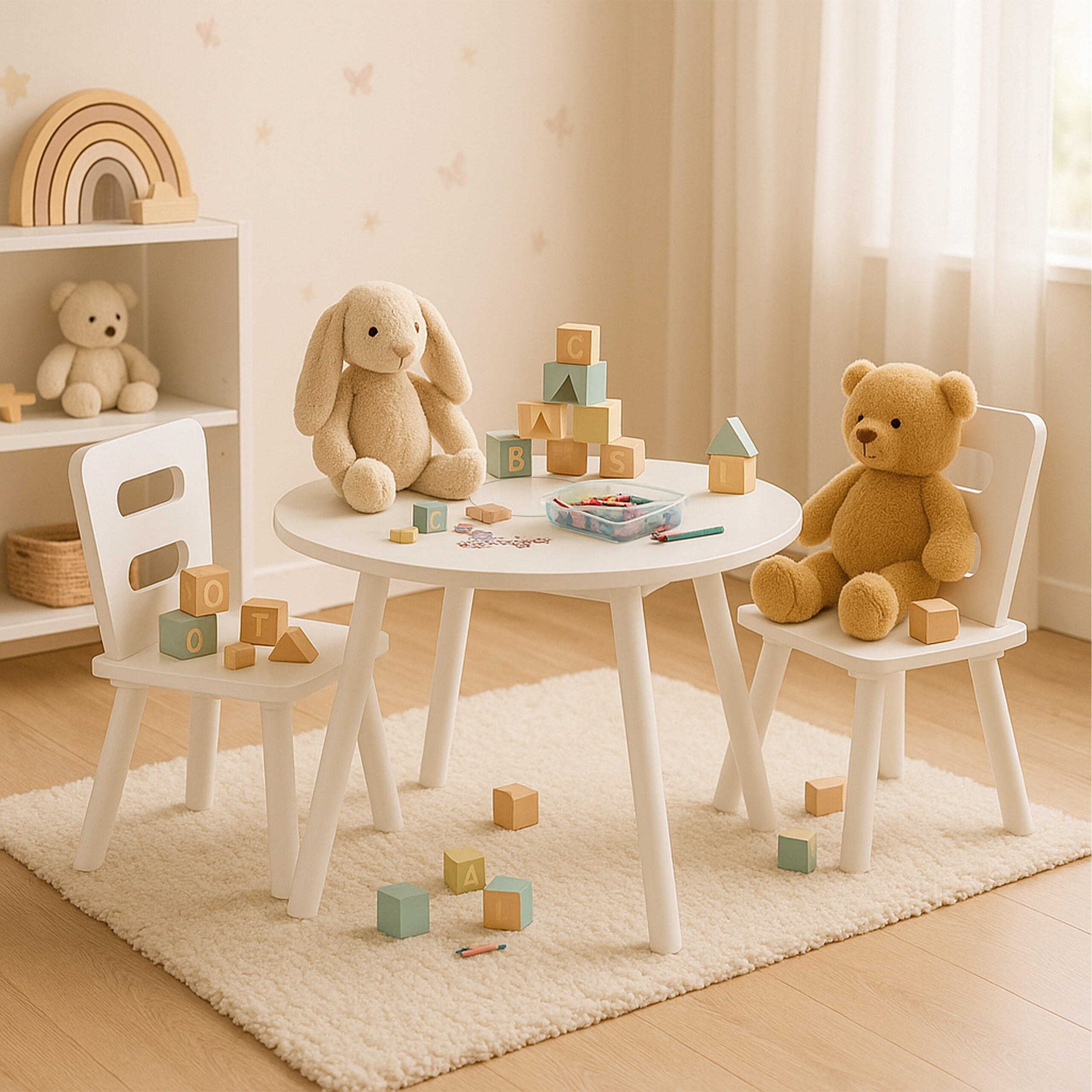 3-TLG.KINDERSITZGRUPPE - Weiß, Holzwerkstoff/Textil (59.5/44/59.5cm) - Relaxdays