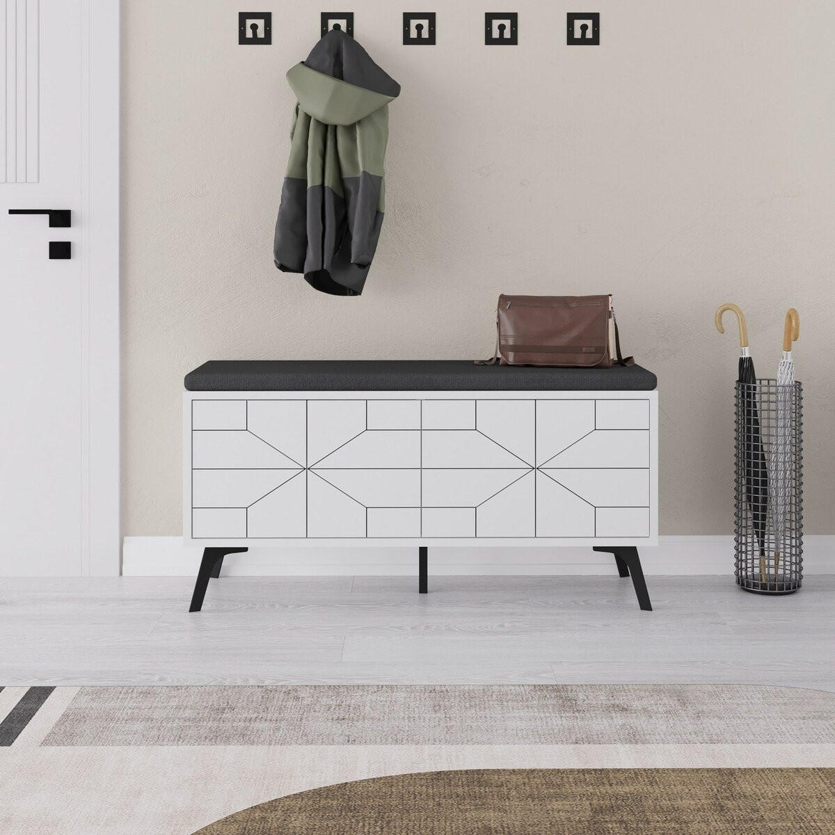 SKŘÍŇKA na boty se 4 dveřmi, výška 55 cm - DUNE BENCH - bílá, kompozitní dřevo (107/55/35cm) - Calicosy