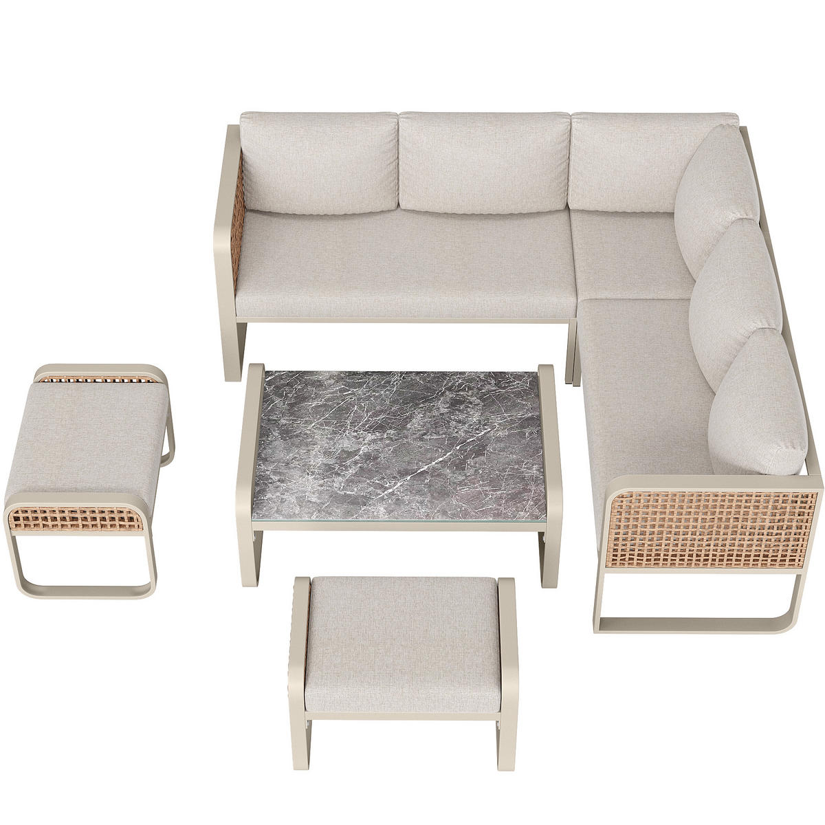 GARTEN-LOUNGE-SET aus Rattan & Metallgestell, inkl. Kissen, 120/61/69 cm, Beige - Beige, Metall - Redom