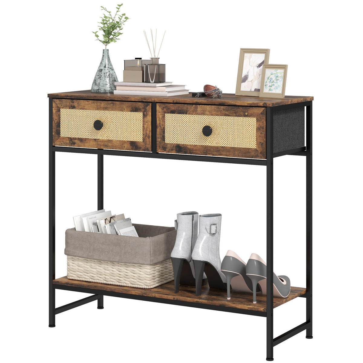 KONSOLENTISCH Rustikales Braun MDF Stahl 1 Stück - Braun, Kunststoff (80/30/75cm) - GiPP