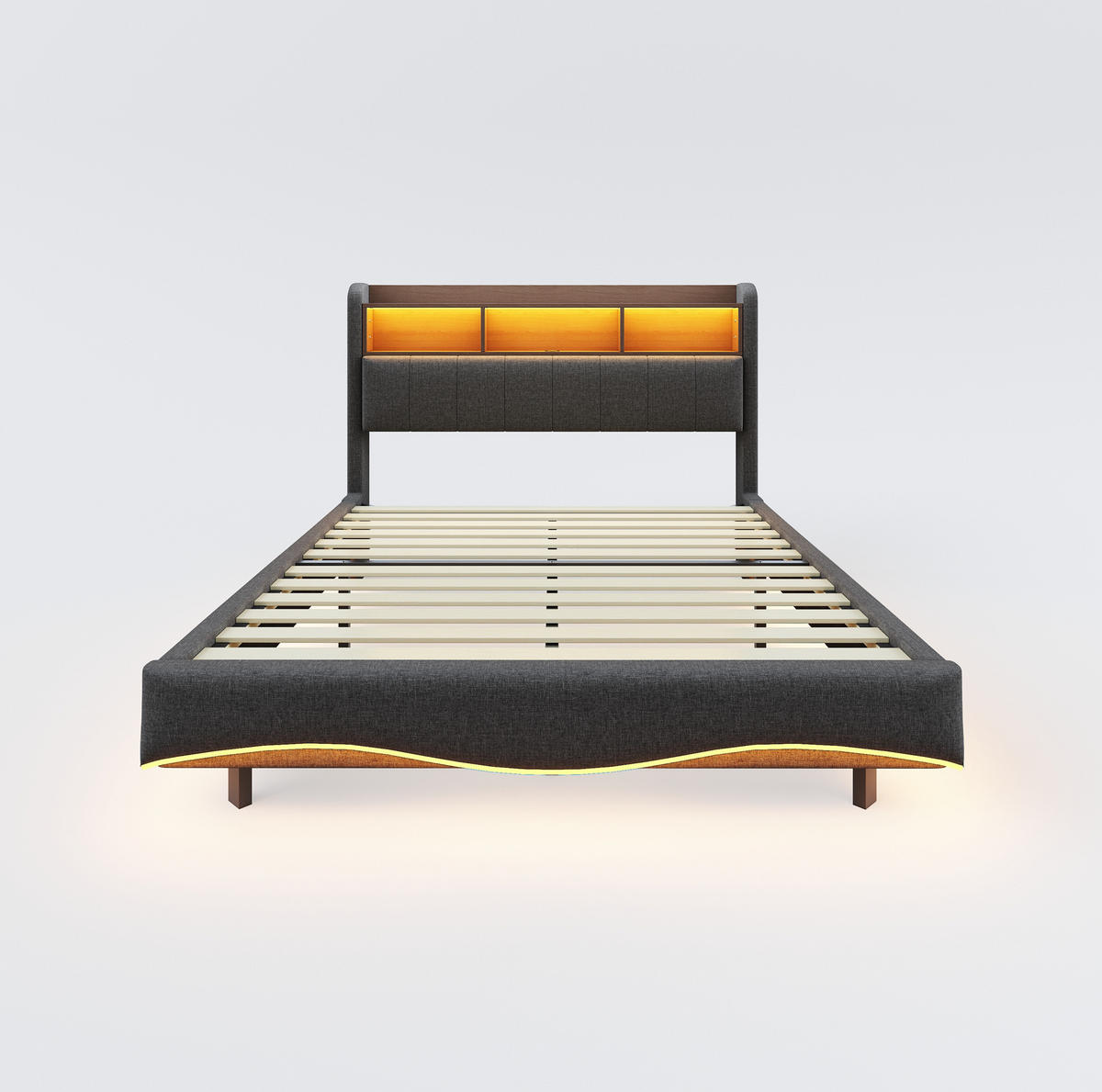 POLSTERBETT mit LED-Beleuchtung 140/200 cm mit USB-C und Stauraum, Grau - Grau, Textil (140/200cm) - BEAOK