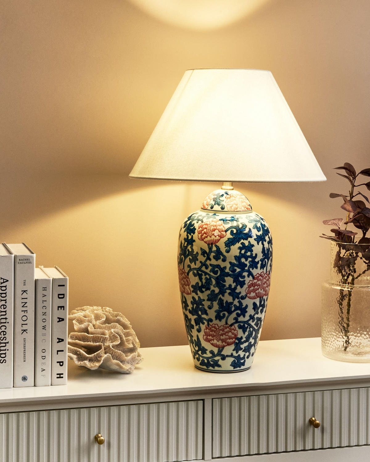 TISCHLAMPE Weiß Verusa - Blau/Rot, Keramik (41/41/65cm) - Beliani