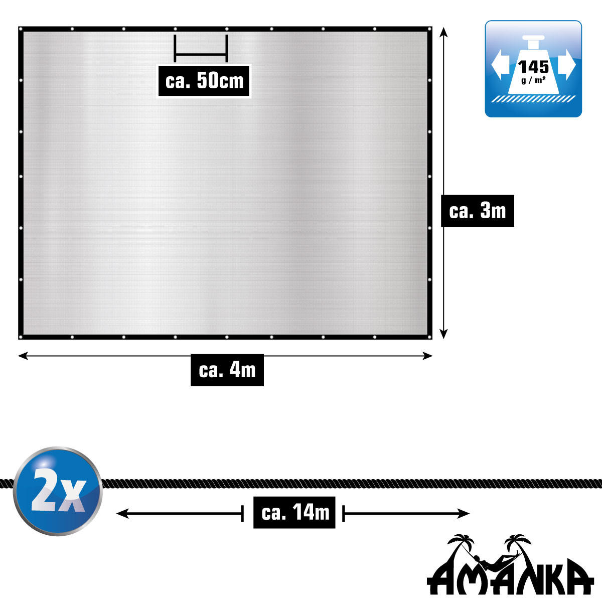 ALUMINIUM-SCHATTENNETZ 3/4 m, Silberfarben - Silberfarben, Metall (400/300cm) - Amanka