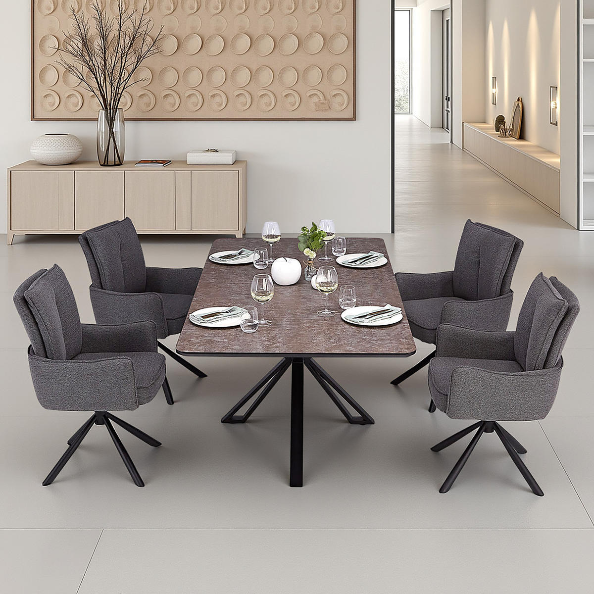 TISCHGRUPPE 200x100 cm braun schwarz mit 4 Stühle Anthrazit - Braun, Metall (100/94/200cm) - Homestyle4u
