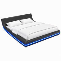 BETT Bodenbett 160x200 cm PU Schwarz mit LED-Beleuchtung - Schwarz, Holz (160/200cm) - Meubliv