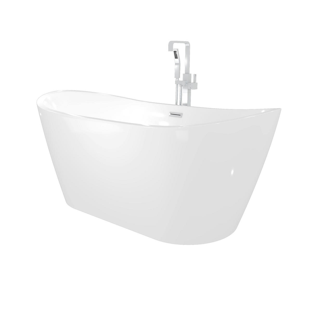 FREISTEHENDE Badewanne Wanne F03 180x89cm mit Armatur AF05 - Weiß, Glas/Kunststoff (80/72/180cm) - AcquaVapore by Sandra Jentho
