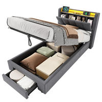 POLSTERBETT 90/200 cm Grau mit LED-Lichtleiste und USB-Anschlüssen - Grau, Holzwerkstoff (90/200cm) - OKWISH