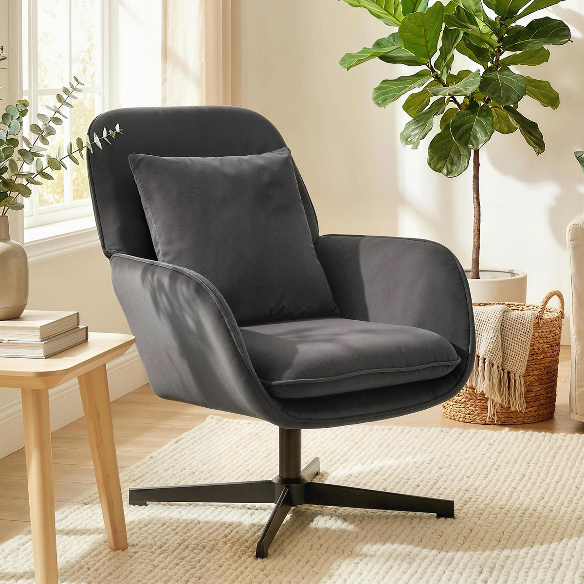 RELAXSESSEL DE-13358 Velours, breite Sitzfläche Dunkelgrau - Dunkelgrau, Metall (73/85/83.5cm) - ComfortXL
