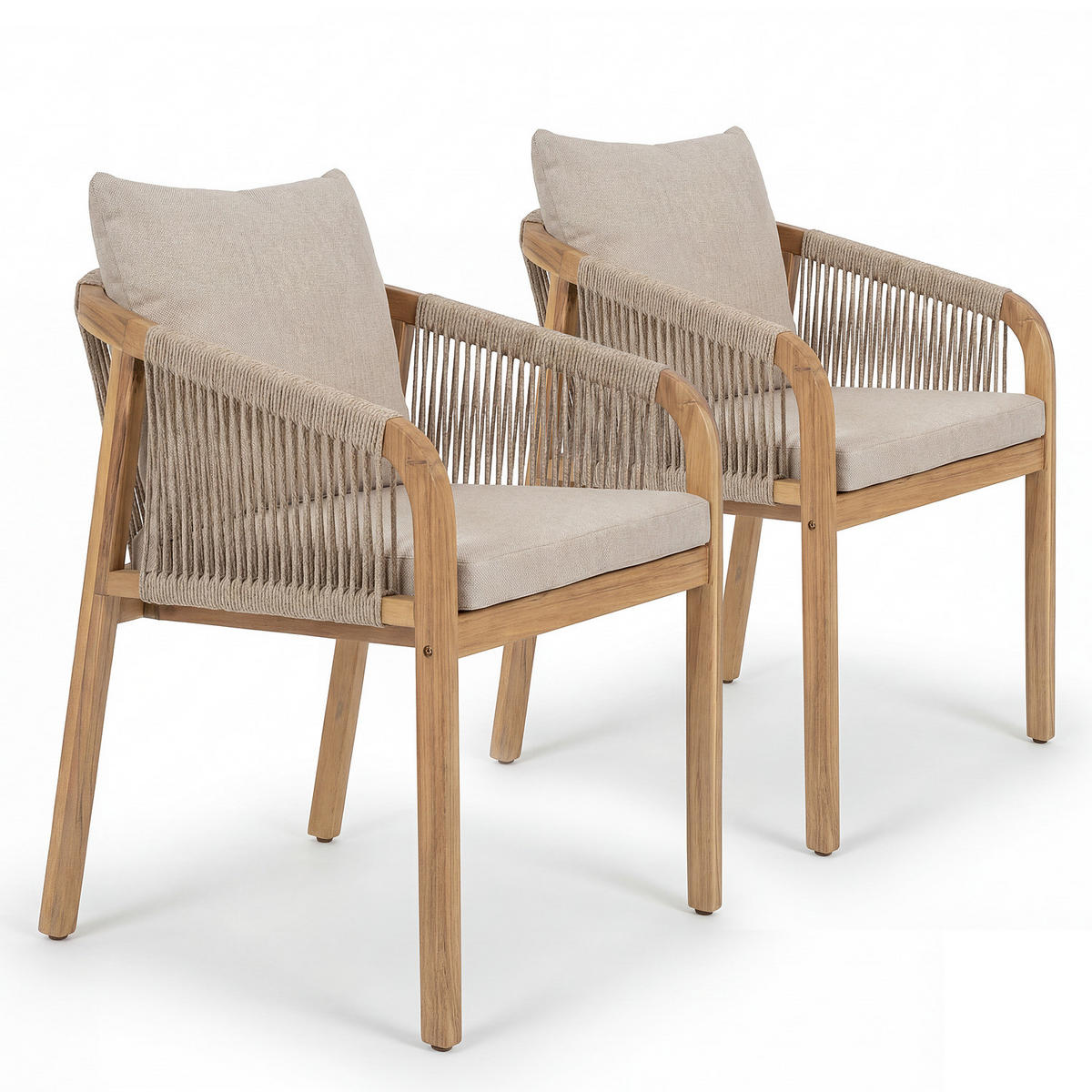 GARTENSTUHL - 2er-Set - Akazie massiv / Webstoff - Beige, Holz/Textil (58/77/62cm) - home24