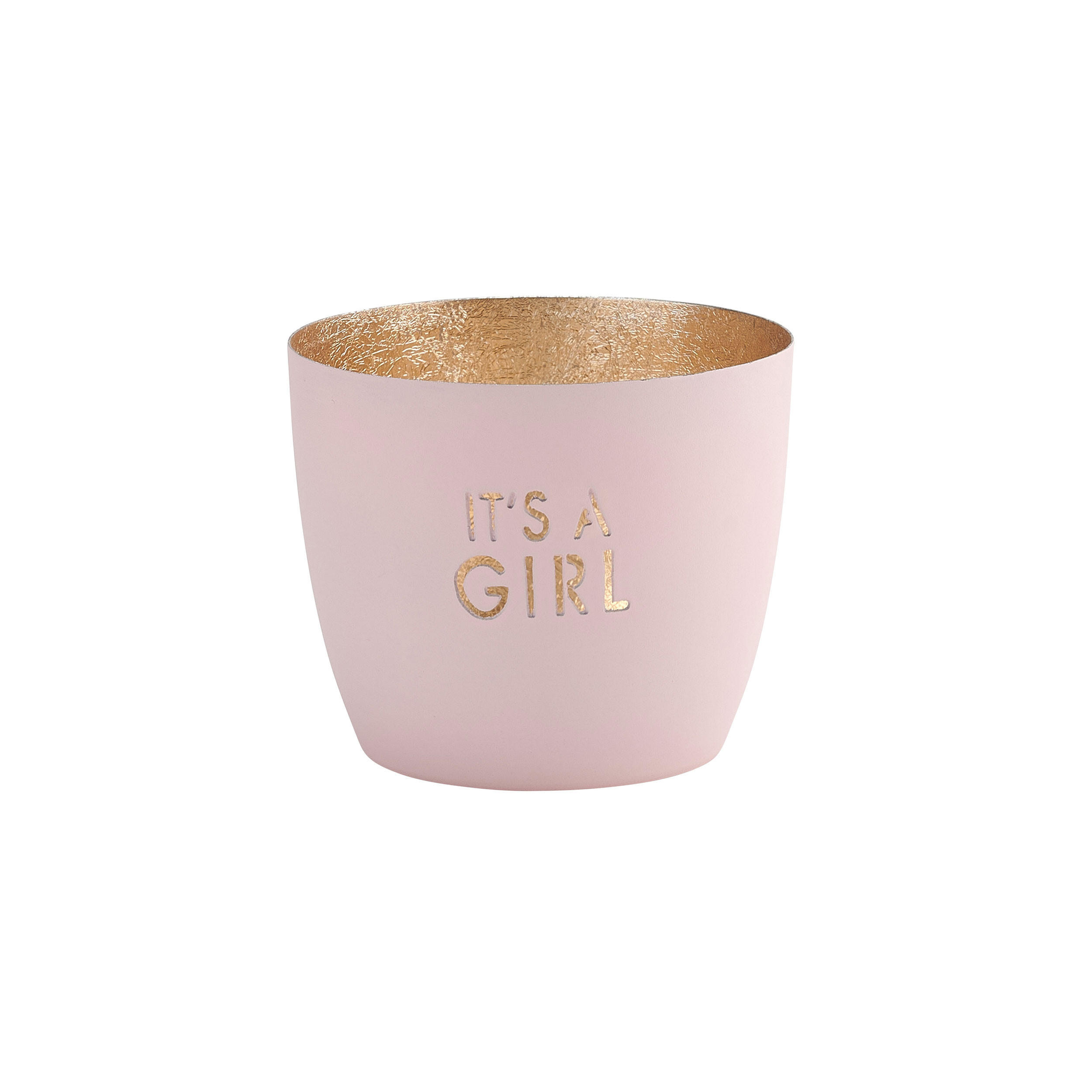 TEELICHTHALTER Madras Its a girl M, Eisen, Pastellrosa, Gold, 8.5 cm - Rosa, Metall (9cm) - Gift Company
