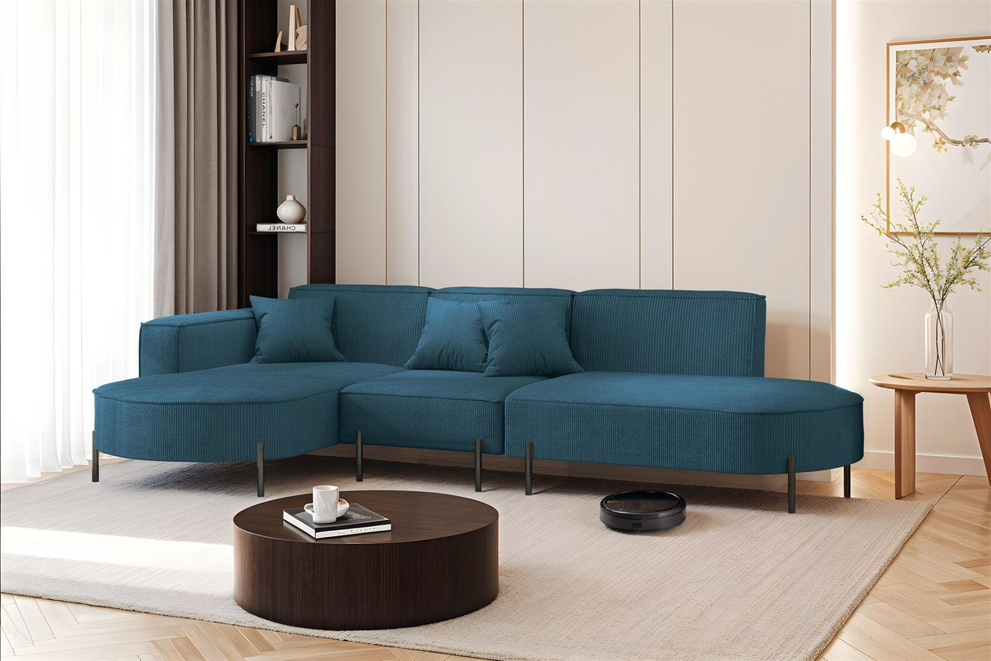 ECKSOFA Valencia - Blau, Holzwerkstoff/Textil (321/165cm) - Fun Möbel